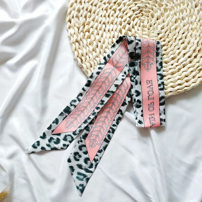 Nova moda feminina leopardo splicing longo 5*100cm lenço de seda neckerchief individualidade saco cachecol feminino pescoço sarja lenços de seda