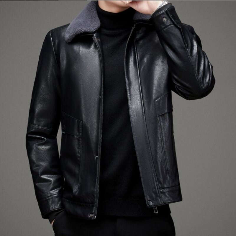 Winter New real Leather Duck Down Parka Style Sheep leather Male Solid Color Outerwear Coat Thick Warm Parkas