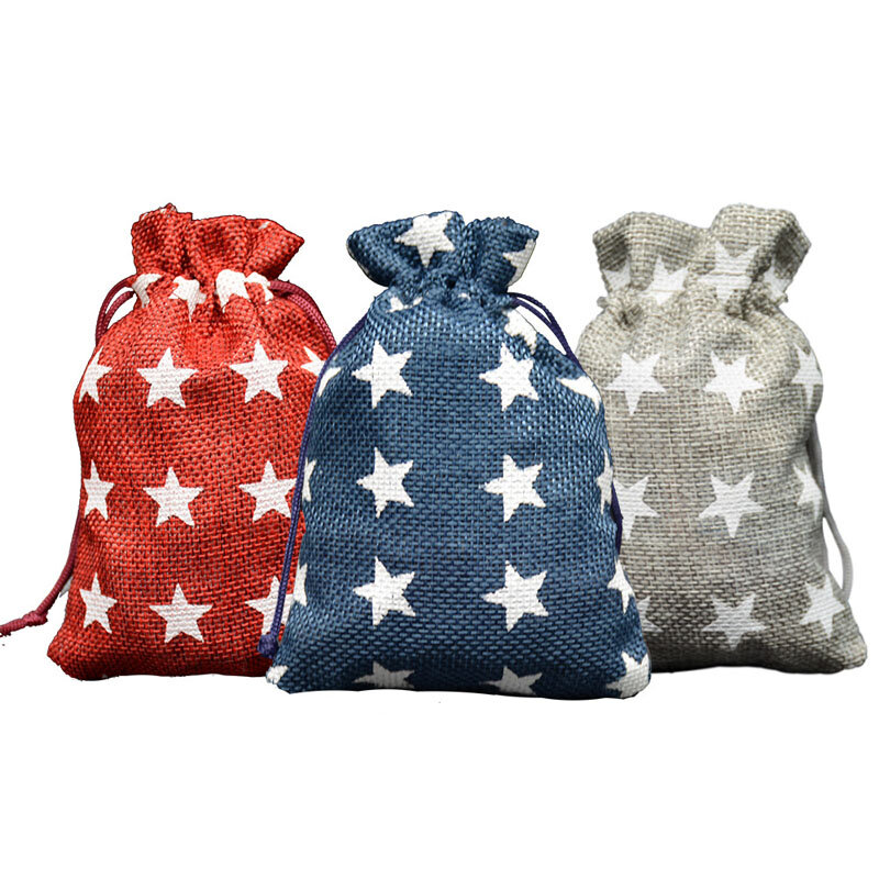 20pcs/lot 10x14, 13x18cm Printed Star Linen Drawstring Bag Travel Bags Jewelry Candy Birthday Party Gift Storage Pouch
