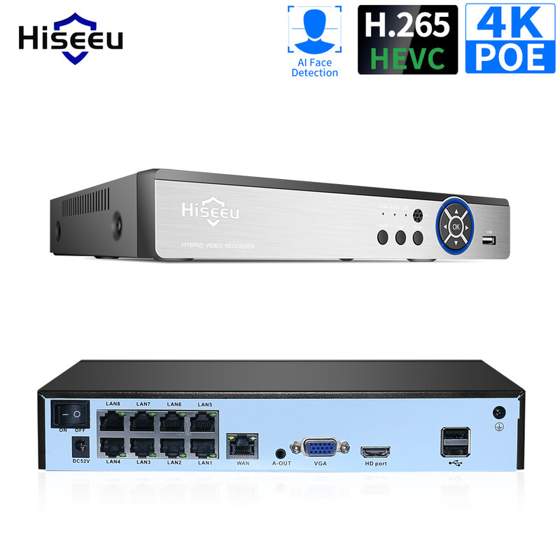 Hiseeu 4K 16CH POE NVR Onvif H.265 Überwachung Sicherheit Video Recorder für POE IP Kamera (1080P/3MP/4MP/5MP/8MP/4K)