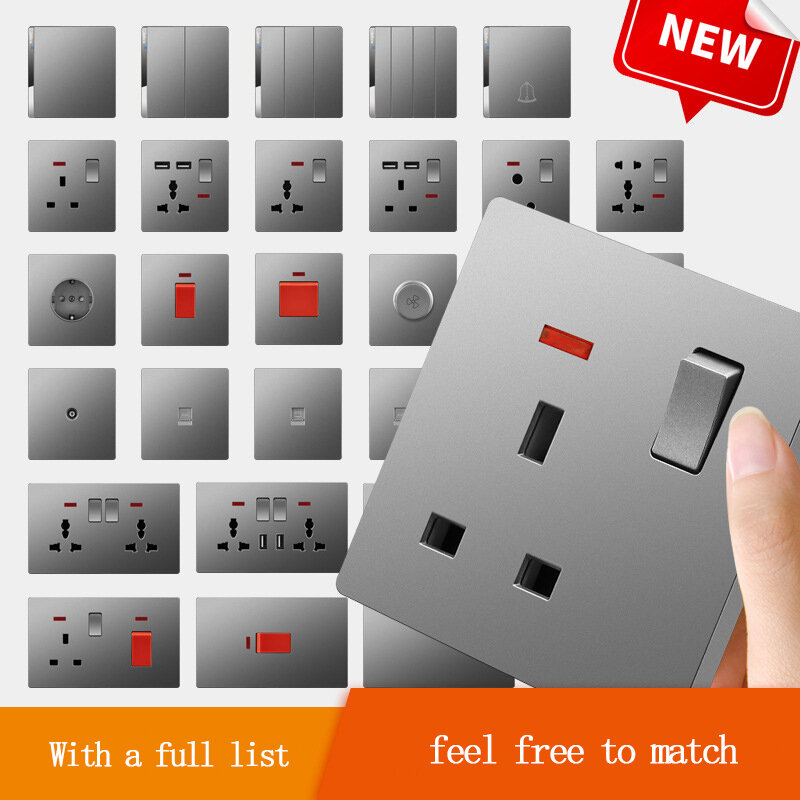 1Gang 13A/15A British EU Switch With Usb Charging Socket Universal Multi-Function 3/5 Hole USB Socket 45A Switch 86/146 Type