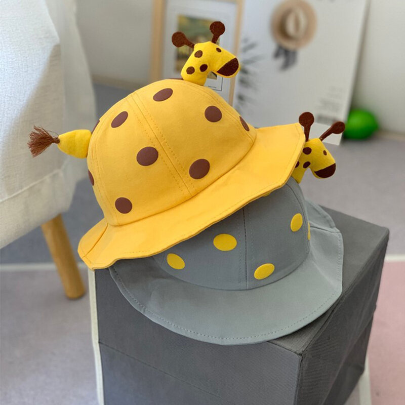 Sombrero de pescador de algodón con dibujos animados para bebé, gorro de pescador con dibujos animados de jirafa para bebé de 1 a 3 años, 2023