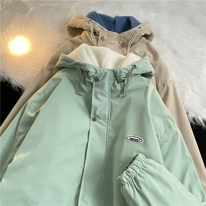 Jaqueta grossa masculina com capuz, monocromática, parkas de lã, casacos masculinos soltos, quentes, roupas de inverno e outono, G22