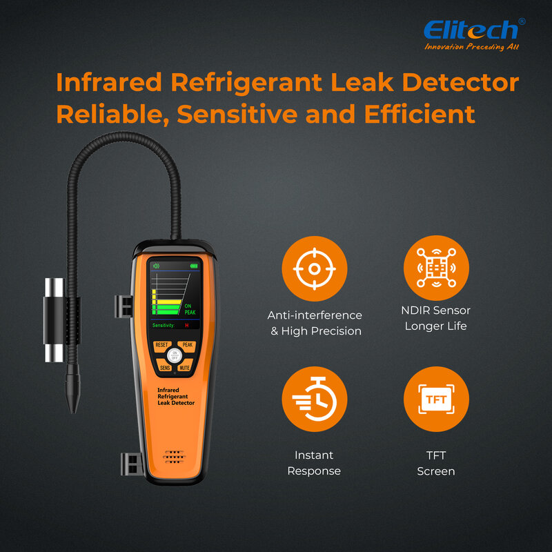 Elitech-Detector de fugas de refrigerante ILD-200, probador de fugas halógeno, analizador de Gas, estuche portátil de alta sensibilidad, 10 años de vida