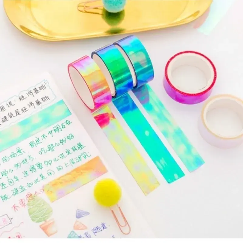 Waterproof Rainbow Holographic Colorido Fita Adesiva, DIY Material de Escritório, Translúcido, Decorativo, Scrapbook, Rotulagem