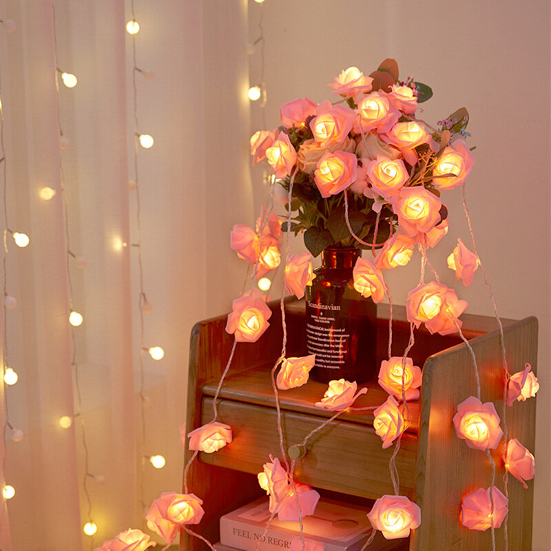 結婚式やクリスマスの休日のためのLEDストリングライト,ピンクのストリングライト,バレンタインデー,結婚式の装飾,10個のLED,2m