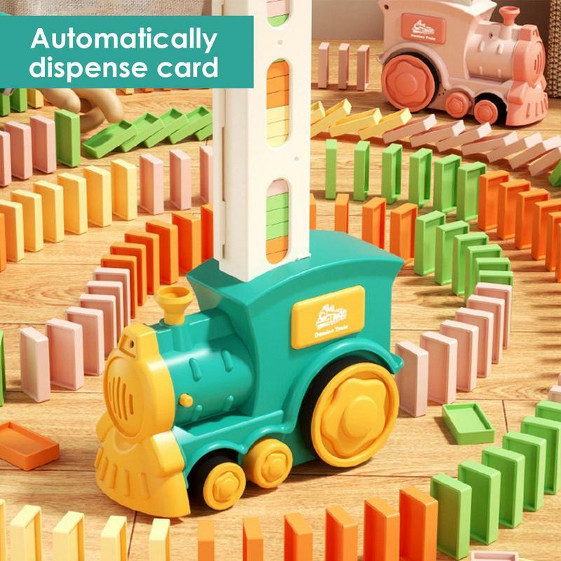 Electric Domino Train Car Set para Crianças, Som e Luz, Colocação Automática, Dominoes Brick, Blocks Game, Brinquedo Educativo, Presente de Natal
