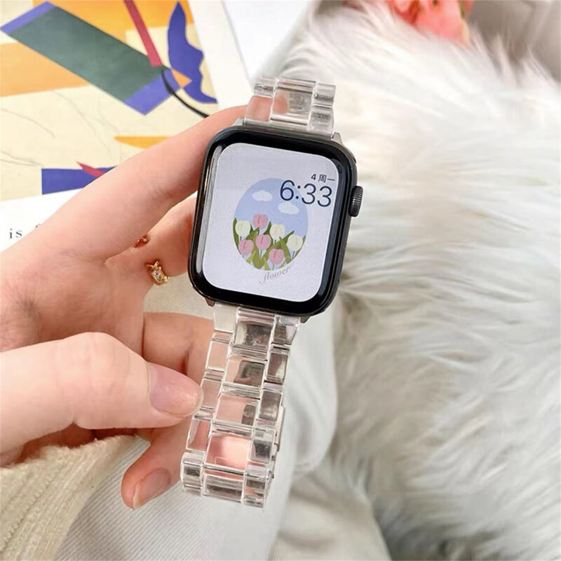 Correa de resina para apple Watch series 9, 8, 7, 6, 5, 4, 3, 2, banda de 41mm, 49mm, correa de acero transparente para iwatch SE ultra 2, 44mm, 40mm, 45MM