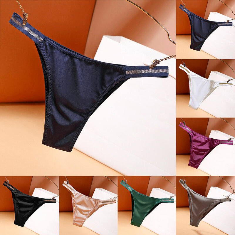 Women Sexy G-string Smooth T-back Bikini Thong Satin Slim Side Lingerie Seamless Low Rise Underwear Thin Breathable Knickers