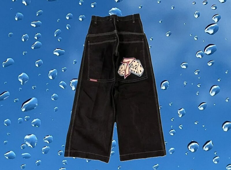 Retro Streetwear JNCO Jeans Harajuku Hip Hop Y2K męskie workowate dżinsy graficzne czarne spodnie Punk Rock gotycki spodnie z szerokimi nogawkami