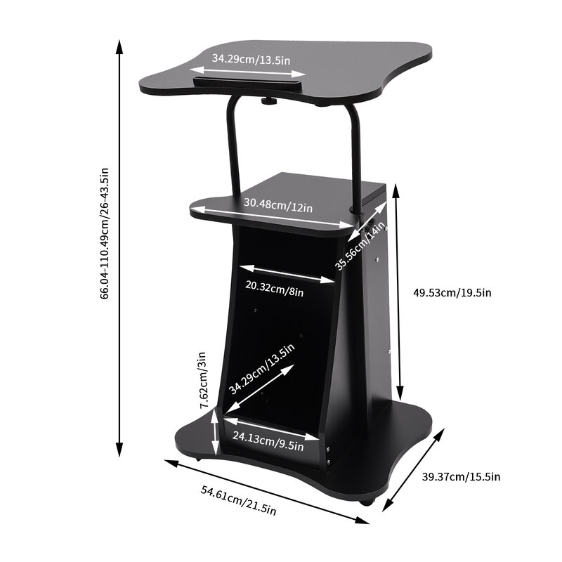 Adjustable Height Laptop Stand, Mobile Laptop Cart, Portable Sit-to-Stand Desk, Rolling Lecterns, Workstation Storage, Office