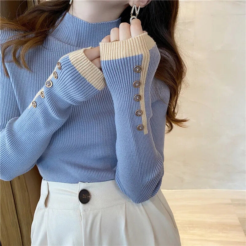 Autumn Winter Korean Women Pullover Sweaters Slim Women Turtleneck Basic Tops Casual New Knitted Sweater Soft Warm Jumper