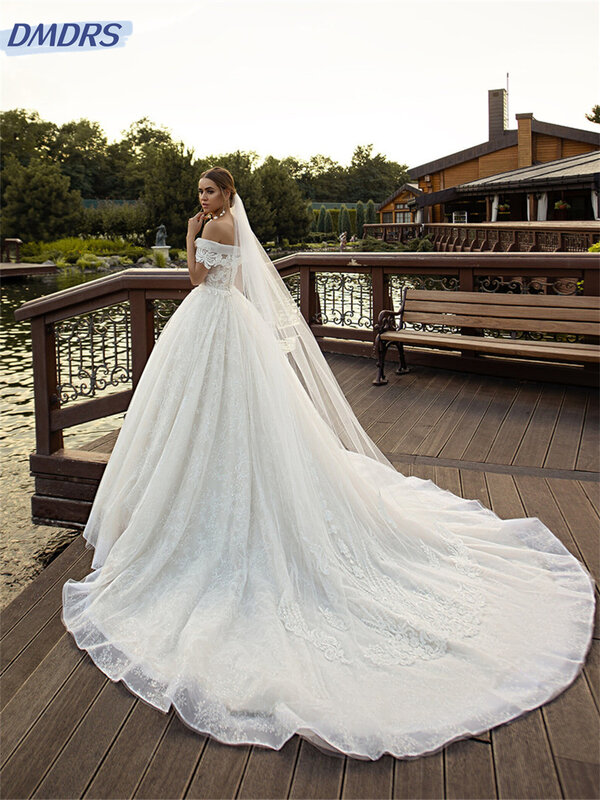 Charming Off-Shoulder Wedding Dress 2024 Elegant Appliquéd Bridal Gowns Graceful Short-Sleeved Evening Dress Vestidos De Novia