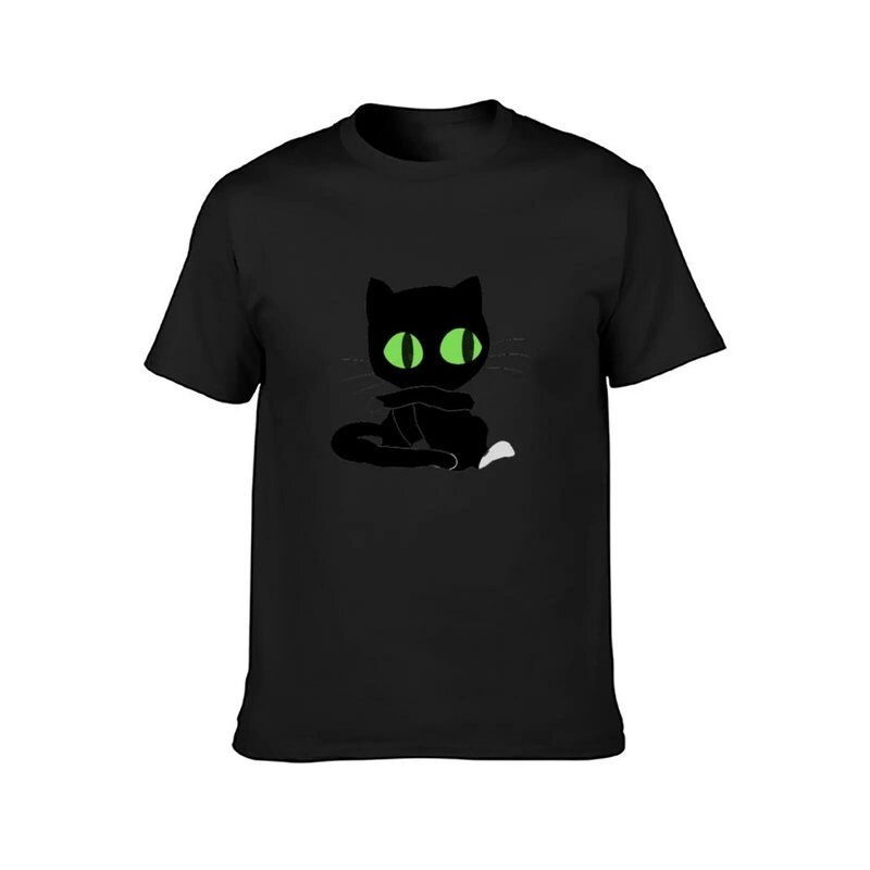 Gato preto imprime t-shirt para homens, camiseta animal, secagem rápida, gato engraçado, preto, meninos