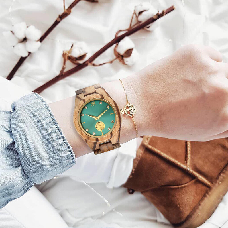 Holz Armbanduhr für Frauen simuliert Diamant Zifferblatt Holzuhr Frau Freundin Mode Jubiläum personal isierte Geschenke für Damen