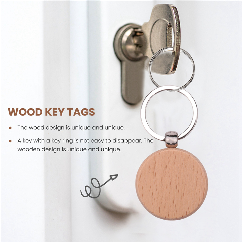 100Pcs Blank Round Wooden Key Chain Diy Wood Keychains Key Tags Can Engrave Diy Gifts