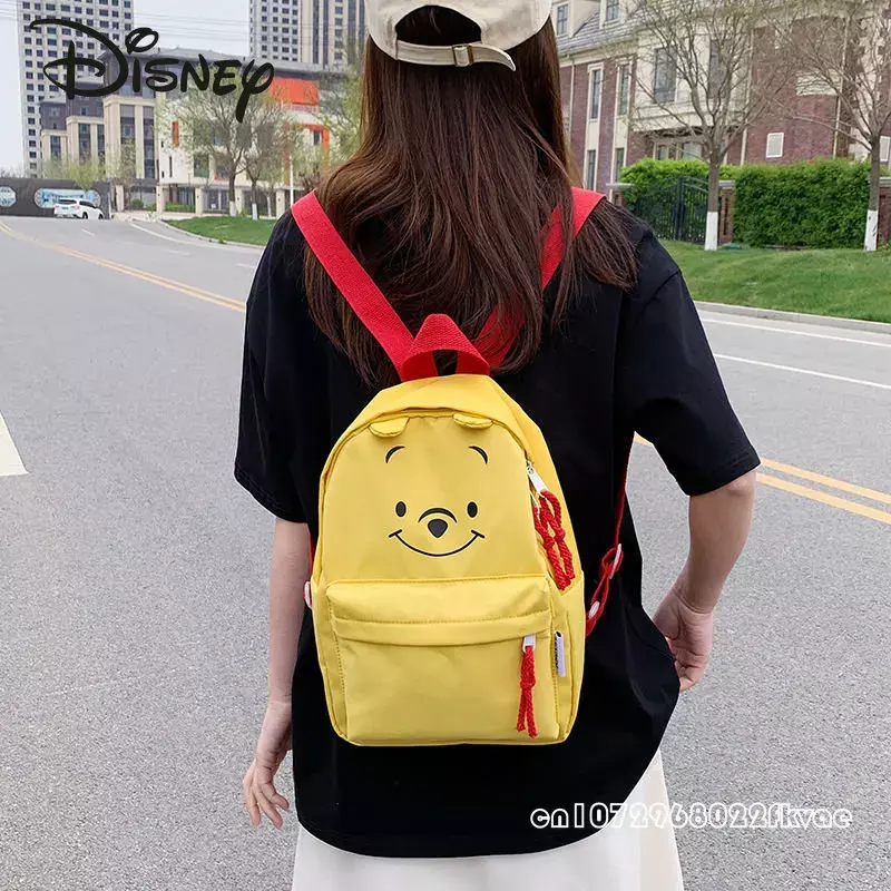 Disney Winnie Bear Children's Backpack Cartoon Cute Women's Backpack High Quality Large Capacity Solid Color Storage Bag