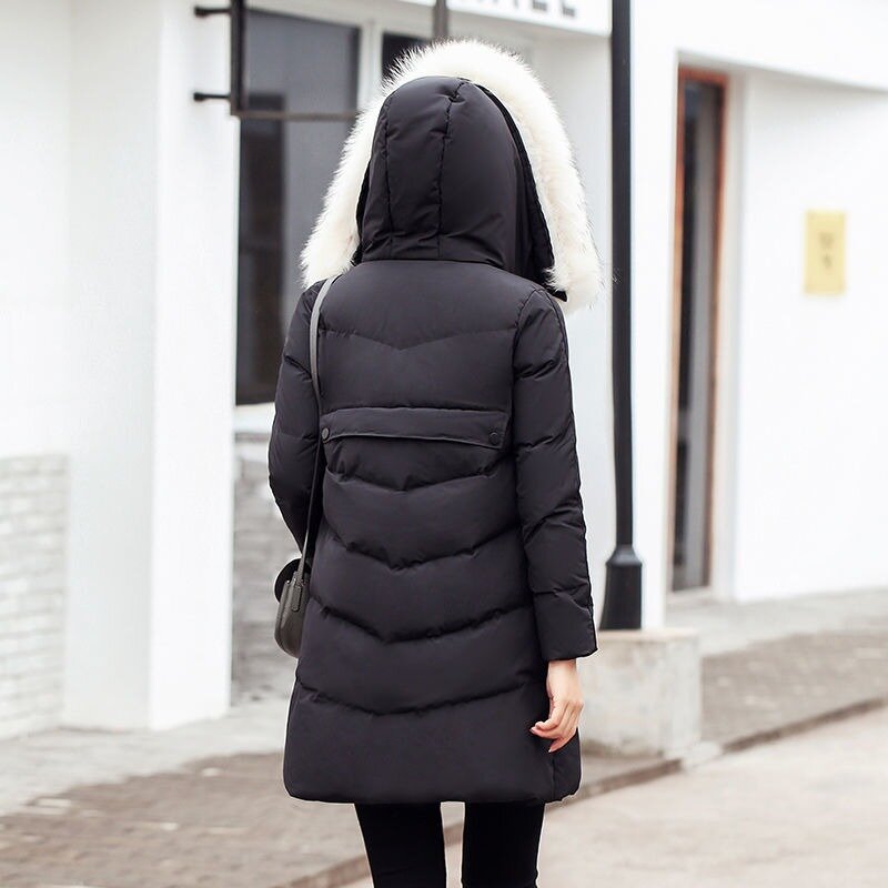 2023 New Women Down Jacket Winter Coat Female Mid Length Version Parkas Loose Thick Warm Outwear Fur Collar Hooded Overcoat