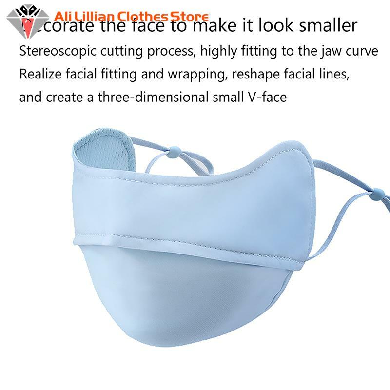 Estate anti-uv copertura per il viso ad asciugatura rapida maschera per la protezione solare in seta di ghiaccio sciarpa da donna traspirante protezione per il viso fascia per l'orecchio appesa