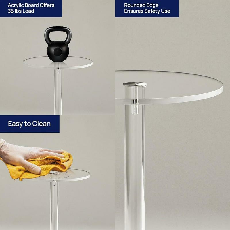 Petite table d'appoint ronde transparente en acrylique, salon moderne, table d'appoint pour boissons, collations, café du matin