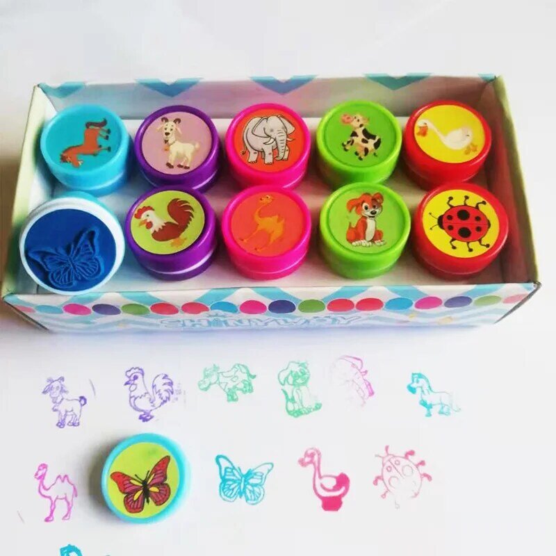 10 peças/box crianças brinquedo selo dos desenhos animados animal marinho dinossauro selo diy pintura caderno decoração presente