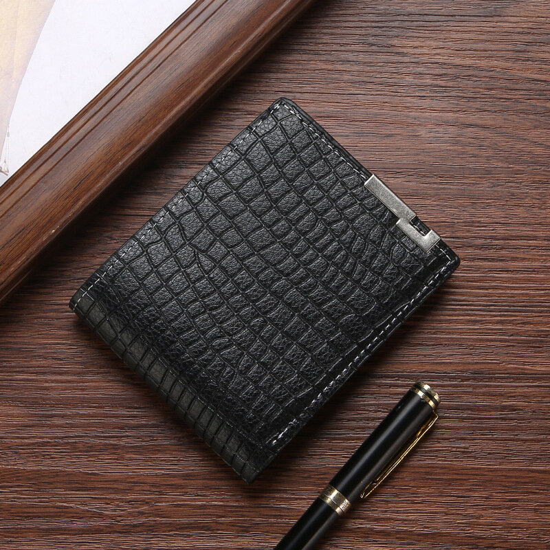 Men's Wallet Short Wallet Crocodile Pattern Business Multi-card Zipper Horizontal Coin Purse Soft Leather Wallet Card Horders