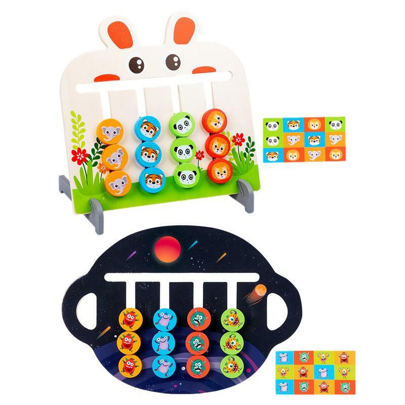 สไลด์ไม้ permainan Teka-teki Montessori การศึกษาสี่สีการรับรู้และรูปร่างจับคู่เกมกระดานเลื่อนของเล่นเกมปริศนาสำหรับเด็ก
