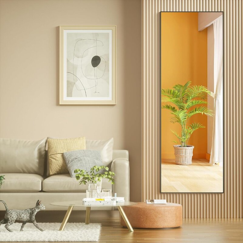 مرآة باب معلقة بطول كامل Hasipu ، مرآة حائط لكامل الجسم ، غرفة نوم وغرفة معيشة ، فوق الباب ، 51x16 in
