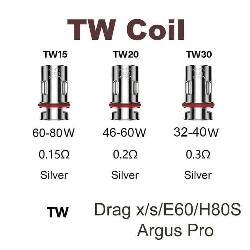 Bobines OEM TW pour PNP Coil Drag S X Argus Pro Drag E60 H80S Occasion i Pods Kit, TW Coil TW15, TW20, TW30, 0,15 ohm Mesh, 5 pièces