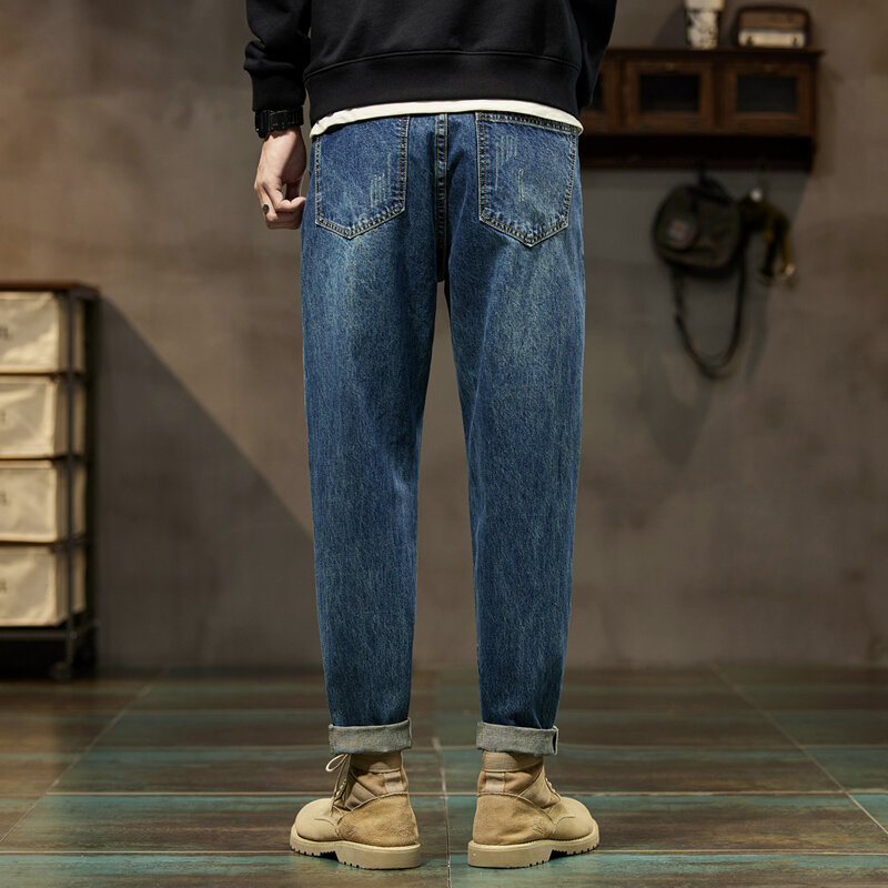 KSTUN Celana Jeans Harem Fit Longgar Celana Baggy Pria Pakaian Pria Musim Semi dan Dingin Biru Ukuran Besar 42 Inci Panjang Penuh