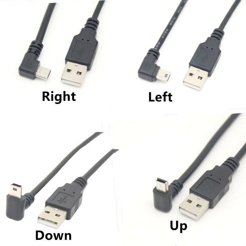 90 degree elbow mini usb data line up and down left and right elbow T-port V3 mini miniusb charging cable