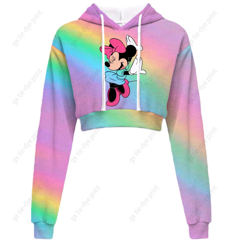 Women's brand Disney Minnie Mickey Mouse Print short hooded Sweatshirt spring autumn winter pullover navel exposed sweater Y2K