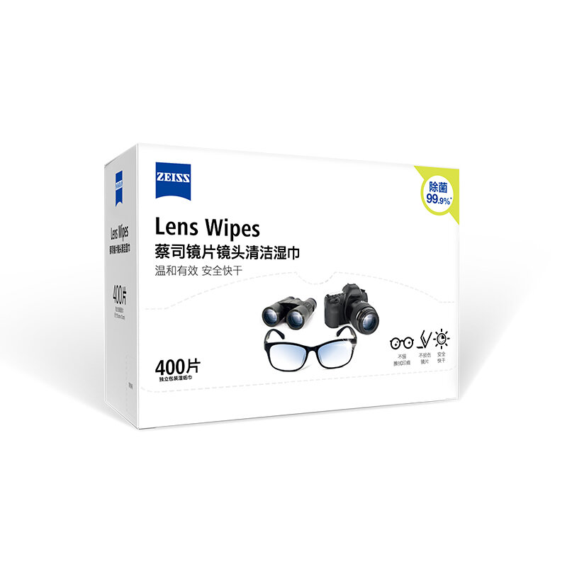 ZEISS Lens Cleaning Wipes 200pcs ou 400 pcs/box pode escolher a limpeza do vidro Espelhos Lens Clearer
