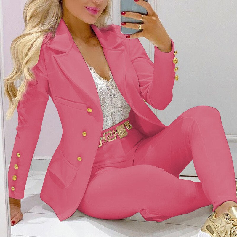 Two Piece Set Indie Single Breasting Blazer Suit Women Fashion Solid Blazer High Waist Leggings Casual Suit Club Party Suits