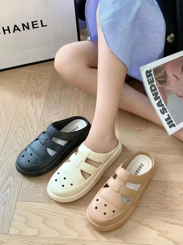 New Women's Summer Baotou Hollow Flat Sole Slipper Free Shipping Soft Sole Non Slip Outdoor Beach Slippers Sandals Home Slippers