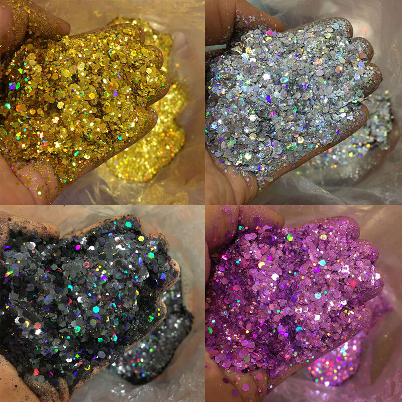 10g Laser Nail Glitter Flakes Mix-Hexagon Holographic Sparkly Powder Nail Art Decoration Loose riflettente Mermaid Chunky paillettes