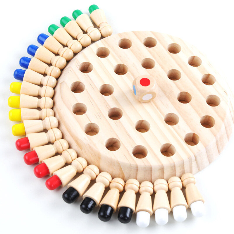 Montessori เด็กการศึกษาไม้หน่วยความจำไม้ขีดไฟหมากรุกเกมสนุกบล็อกเกมกระดานสี Cognitive Ability ของเล่นสำหรับของขวัญเด็ก