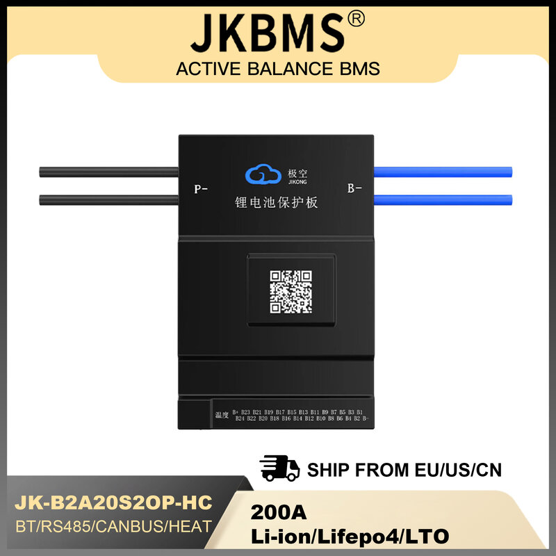 JKBMS-Li-Ion بطارية lli-Ion ، بطارية LiFePO4 ، تخزين بلوتوث ، BMS ، B2A20S20P ، 2A ، 8S ، 20S ، 200A ، BT ، 36V ، 48V ، 60V