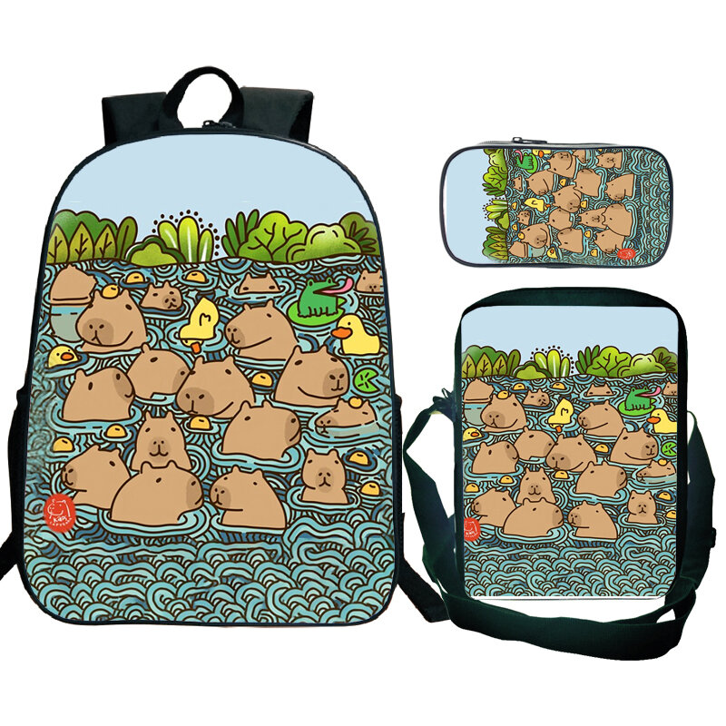3 stücke Anime Capybara Rucksack Grundschule Schult asche mein Geist Tier Cartoon Kinder Rucksack hochwertige wasserdichte Tasche