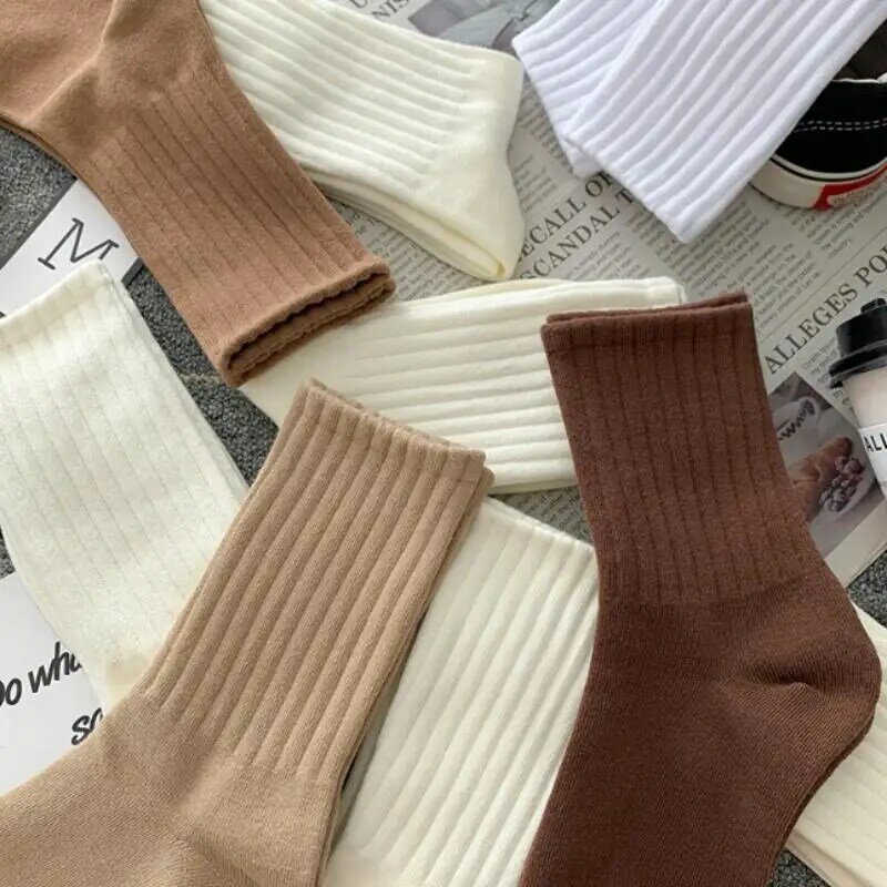 Calcetines tobilleros de tubo para mujer, medias largas, transpirables, suaves, sueltas, de Color sólido, para primavera y otoño, 5 pares