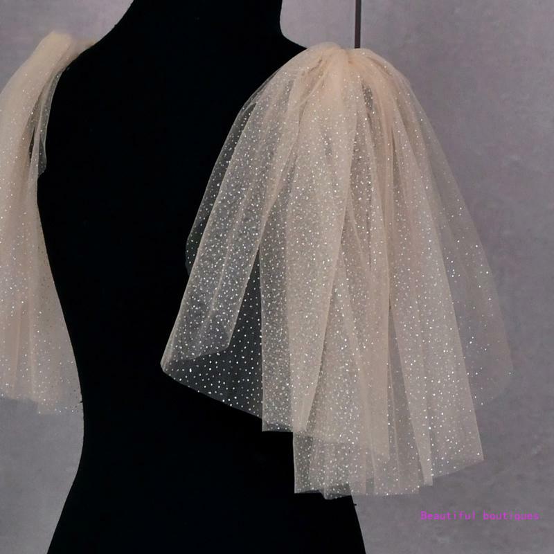 Elegant Women Pleated Tulle Sheer Wrap Wedding Bridal Shinning Shoulder Stole Elegant Formal Shawl with Gilding Design DropShip