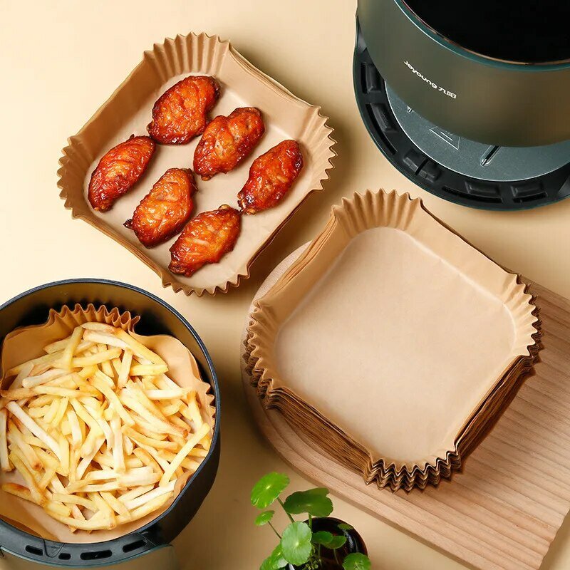 50 pz/set friggitrice ad aria carta usa e getta pergamena pasta di legno Steamer Cheesecake accessori per friggitrice ad aria carta da forno per friggitrice ad aria