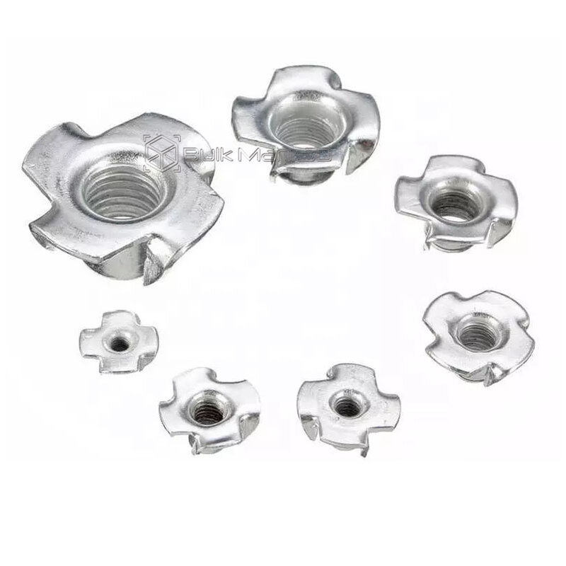 5/10/20/50PCS M3 M4 M5 M6 M8 M10 M12 Zinc Plated Four Claws Nut Speaker T-nut Blind Pronged Insert Tee Nut for Wood Furniture