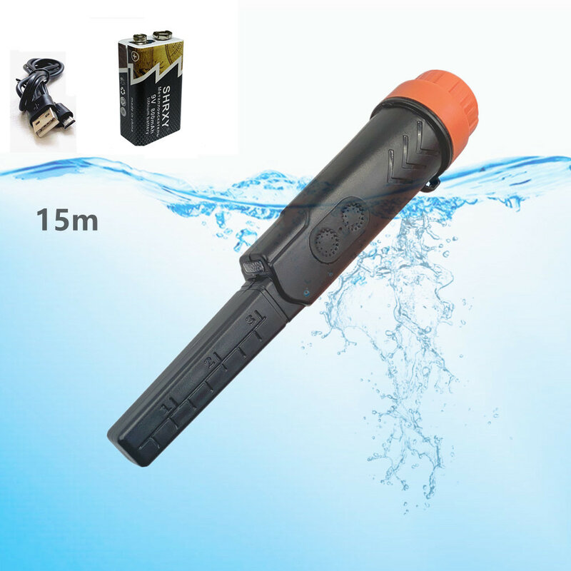 Ponteiro impermeável detector de metais pinpointer subaquático q05 com 9v 800ma bateria recarregável usb