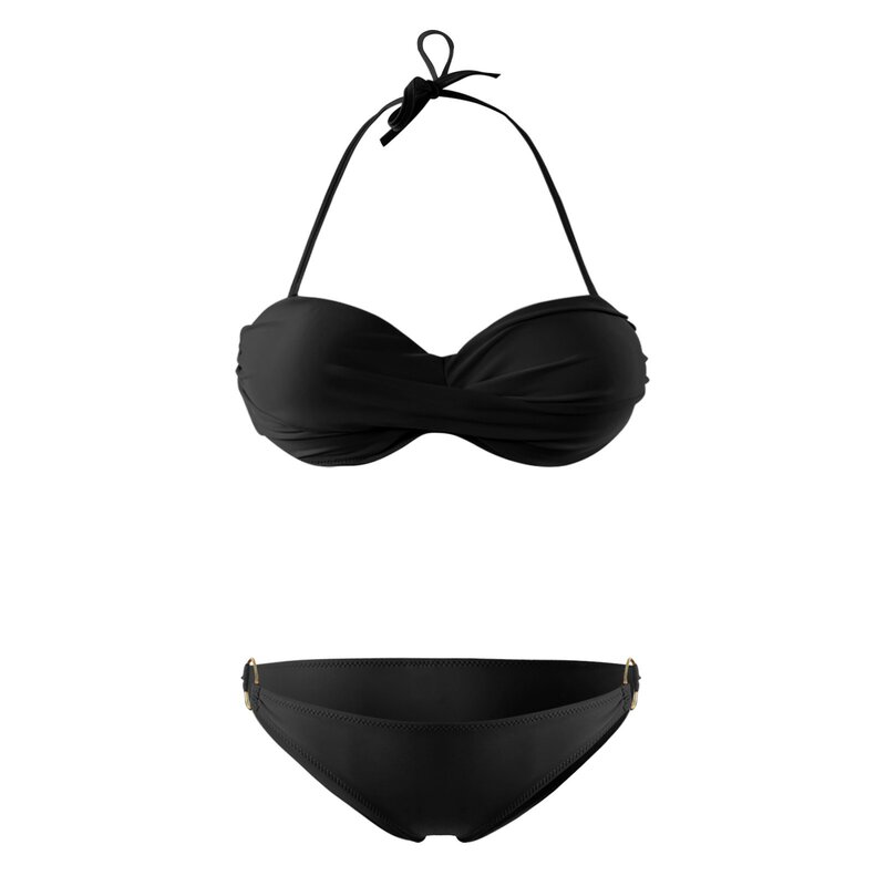 Conjunto de Bikini de cintura alta con correa desmontable para mujer, traje de baño Sexy de dos piezas con anillo de Metal, ropa de playa