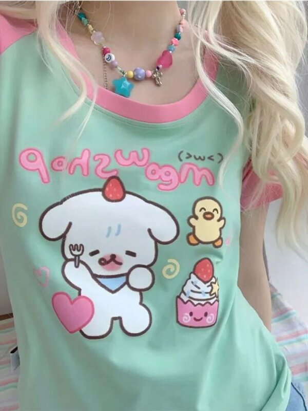 Y2k эмо летняя Женская Корейская японская футболка в стиле Харадзюку с коротким рукавом эстетичная женская футболка большого размера кавайная футболка Топы Одежда
