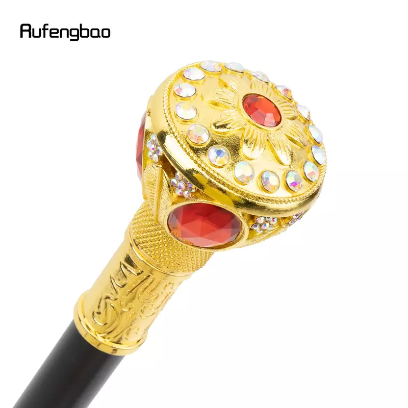 Golden Red Artificial Diamond Walking Cane Fashion Decorative Walking Stick Gentleman Elegant Cosplay Cane Knob Crosier 94cm