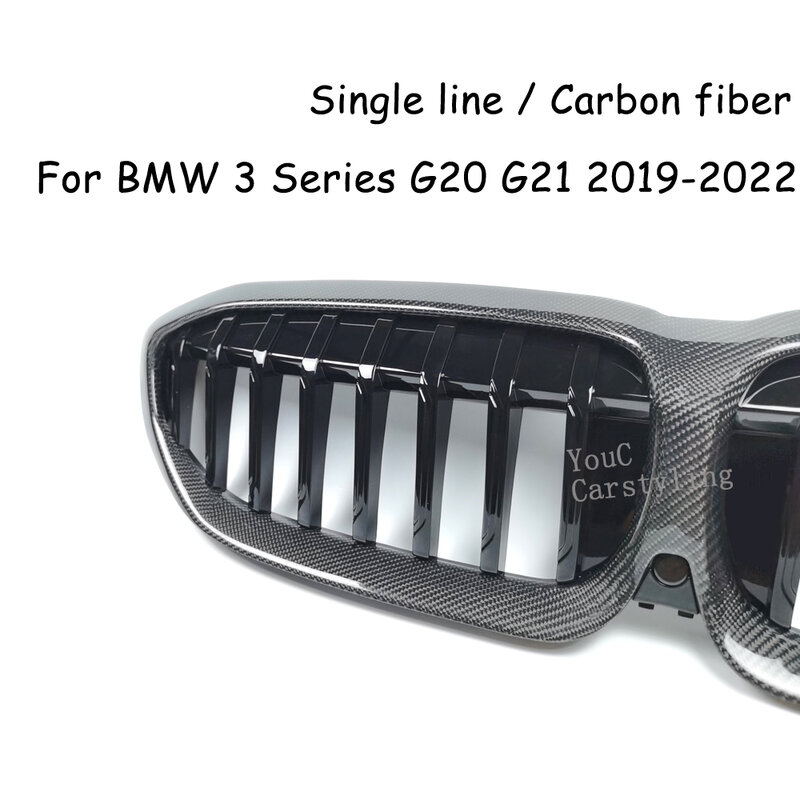 شبكة كلية من ألياف الكربون لسلسلة BMW 3 ، G20 ، G28 لمعان أمامي ، استبدال شواية سوداء ،-من من ألياف الكربون