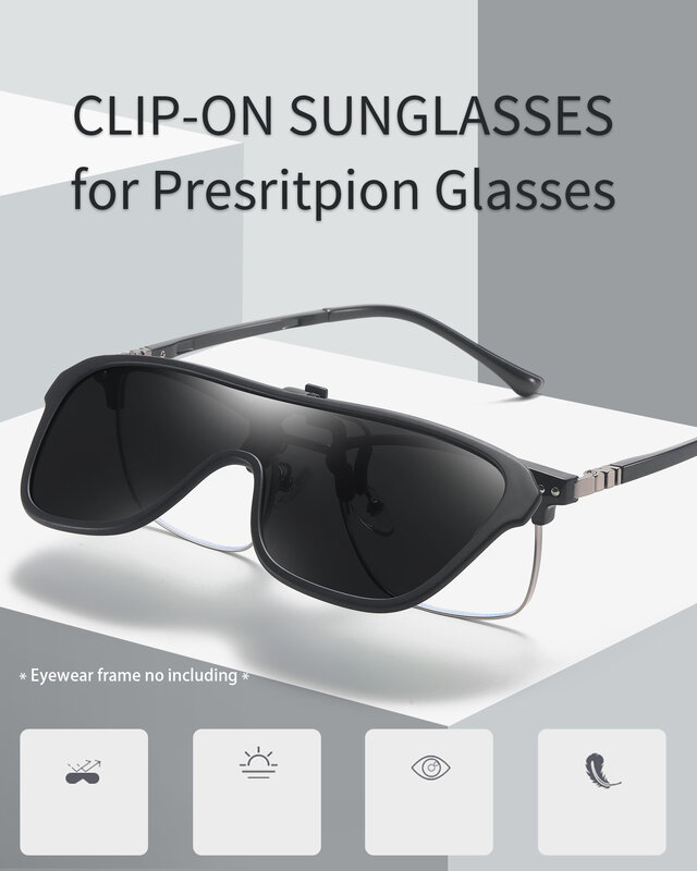 Yoolens-Polarized Clip-On Flip Up Rimless Óculos De Sol, Lente TAC com UV400 K1, Óculos De Prescrição