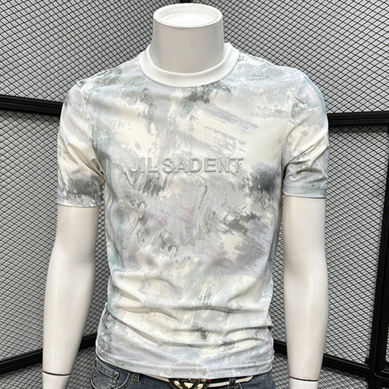 Camiseta holgada con letras bordadas para hombre, ropa Tie Dye, jerséis informales, Tops que combinan con todo, primavera y verano, 2024